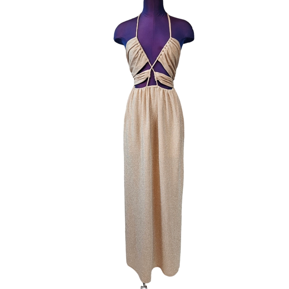 Sold Tobi Formal Cutout Maxi Dress Gold Shimmer Size Small Women's - Picture 9 of 9
